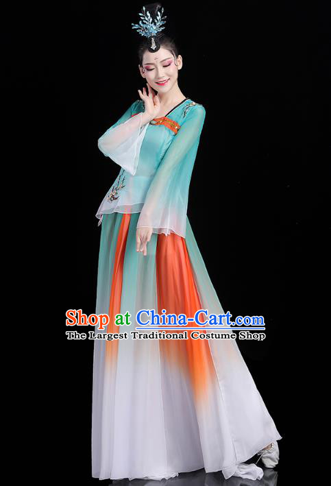 Chinese Traditional Group Dance Performance Costume Umbrella Dance Clothing Classical Dance Blue Dress