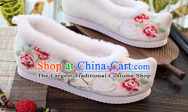 China Embroidered Peony Fan Shoes National Winter Shoes Traditional Ming Dynasty Hanfu Shoes