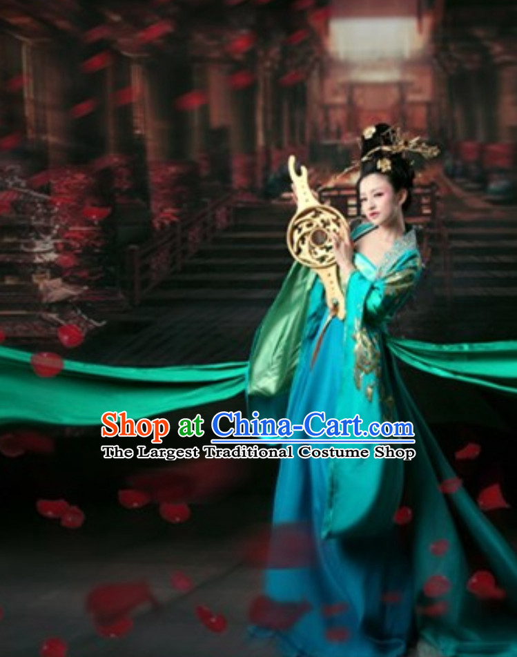 Ancient Chinese Classical Royal Princess Green Clothing Garment Complete Set