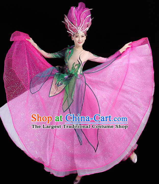 China Flowers Dance Modern Dance Clothing Spring Festival Gala Opening Dance Rosy Dress