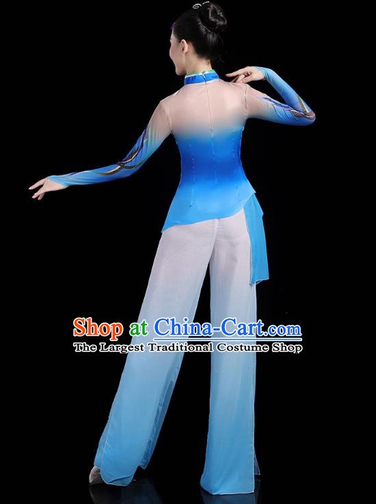 China Spring Festival Yangko Dance Lotus Dance Clothing Traditional Folk Dance Blue Outfits