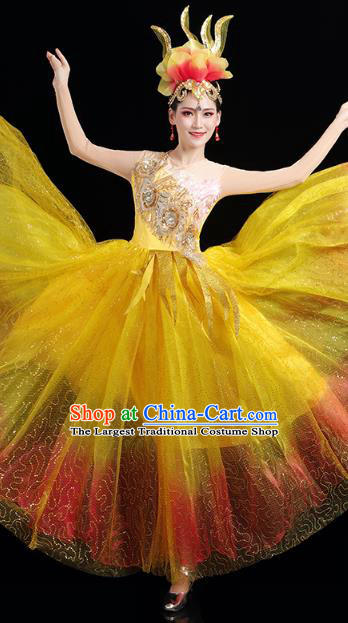 China Modern Dance Stage Performance Clothing Spring Festival Gala Opening Dance Yellow Dress