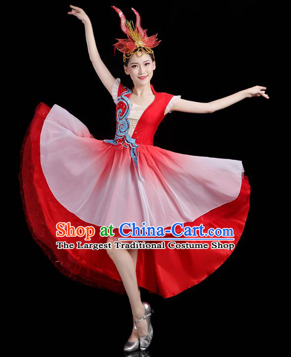 China Modern Dance Clothing Spring Festival Gala Opening Dance Performance Red Short Dress