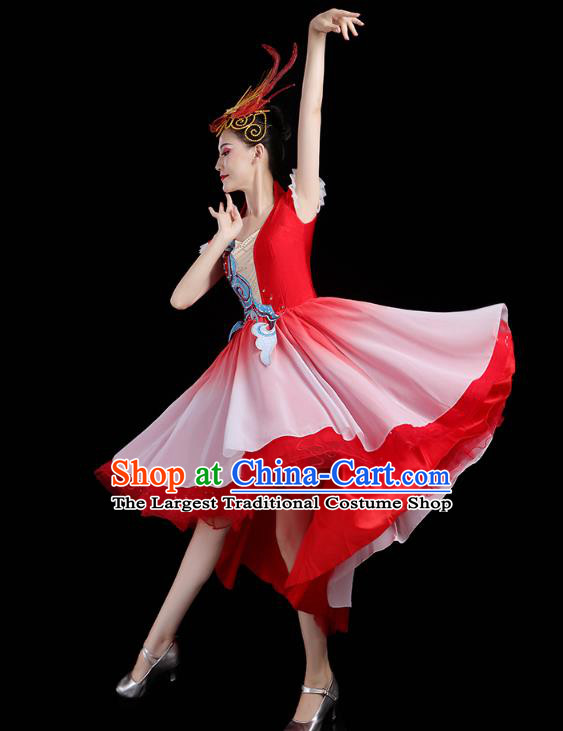 China Modern Dance Clothing Spring Festival Gala Opening Dance Performance Red Short Dress