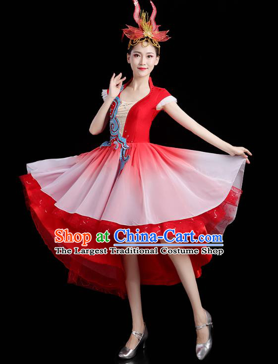 China Modern Dance Clothing Spring Festival Gala Opening Dance Performance Red Short Dress