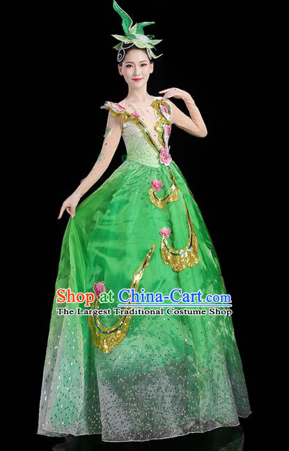 China Spring Festival Gala Opening Dance Flowers Dance Green Dress Modern Dance Clothing