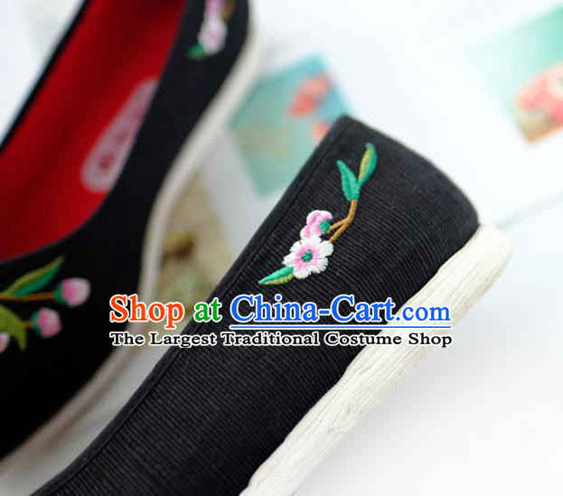 China National Embroidered Flowers Shoes Traditional Folk Dance Shoes Handmade Black Cloth Shoes