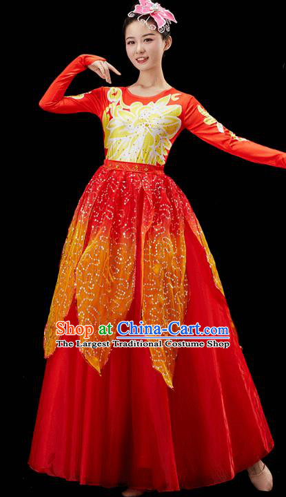 Chinese Traditional Spring Festival Gala Opening Dance Red Dress Modern Dance Flower Dance Costume