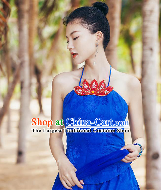 China Traditional Embroidered Royalblue Sun Top Clothing National Tang Suit Upper Outer Garment Stomachers