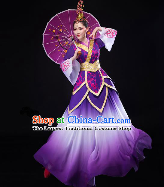 China Traditional Solo Dance Costume Umbrella Dance Clothing Classical Dance Purple Dress