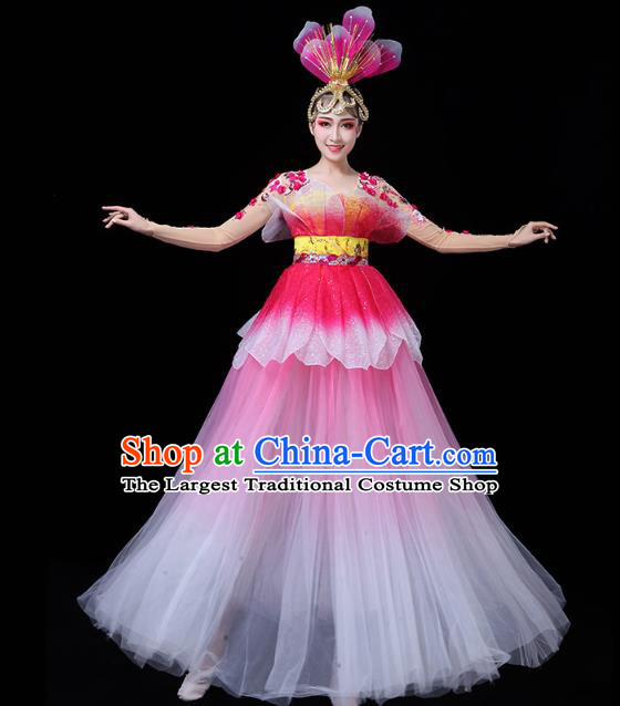 Chinese Modern Dance Peony Dance Pink Dress Traditional Opening Dance Performance Costume