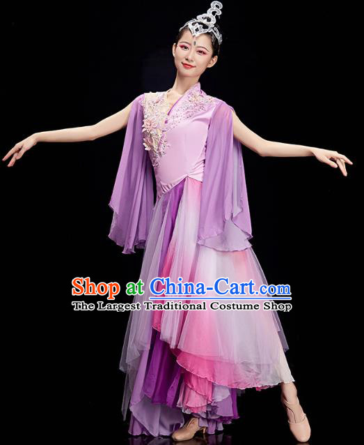 China Umbrella Dance Clothing Classical Dance Lilac Dress Traditional Woman Solo Dance Costume