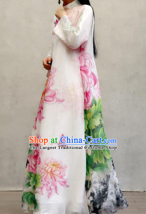 Chinese Traditional Tang Suit Qipao Dress Woman Costume National Printing Chrysanthemum Loose Cheongsam