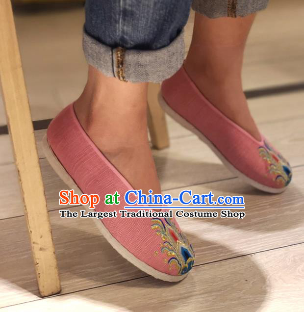 China Embroidered Pink Cloth Shoes Traditional Hanfu Shoes Handmade National Woman Shoes