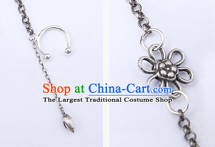 China Traditional Cheongsam Earrings Handmade National Silver Lotus Ear Accessories