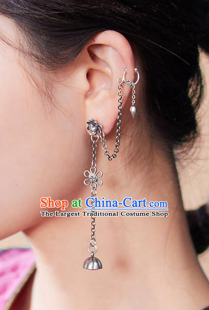China Traditional Cheongsam Earrings Handmade National Silver Lotus Ear Accessories