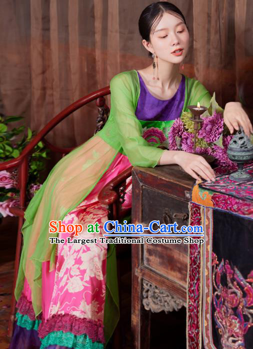 Chinese National Woman Tang Suit Cheongsam Costume Traditional Embroidered Loose Long Dress