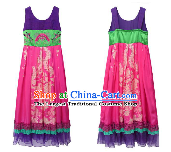 Chinese National Woman Tang Suit Cheongsam Costume Traditional Embroidered Loose Long Dress