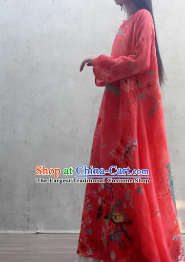 Chinese Traditional Red Qipao Dress Woman Costume National Tang Suit Printing Cheongsam