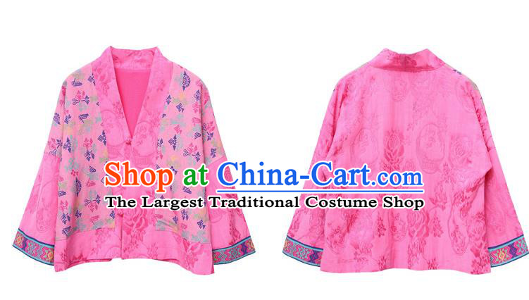 Chinese Tang Suit Embroidered Pink Jacket Traditional National Woman Costume