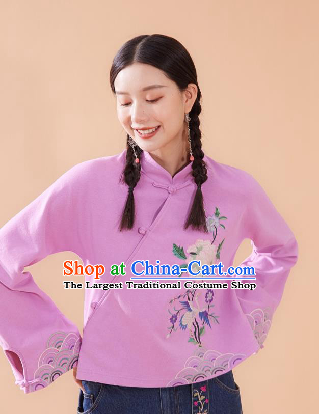 Chinese Traditional Costume Tang Suit Embroidered Pink Blouse National Woman Shirt