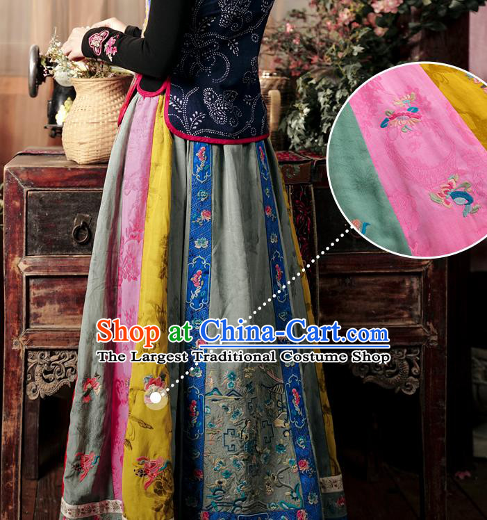 Chinese Traditional Ming Dynasty Embroidered Horse Face Skirt National Woman Tang Suit Costume Bust Skirt