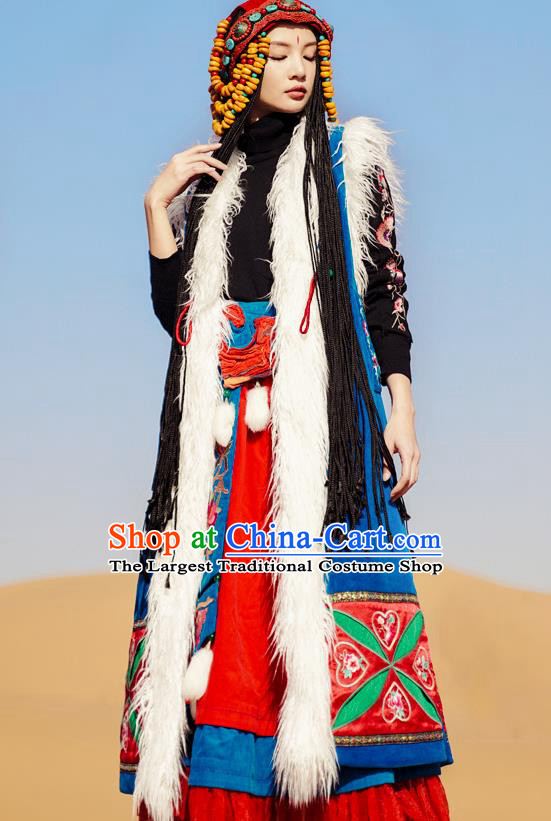 Chinese Traditional Ethnic Woman Outer Garment Costume Tang Suit Embroidered Blue Long Greatcoat