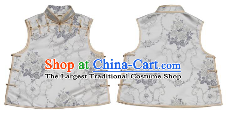 Chinese National Brocade Waistcoat Tang Suit Vest Traditional Woman Top Garment Costume