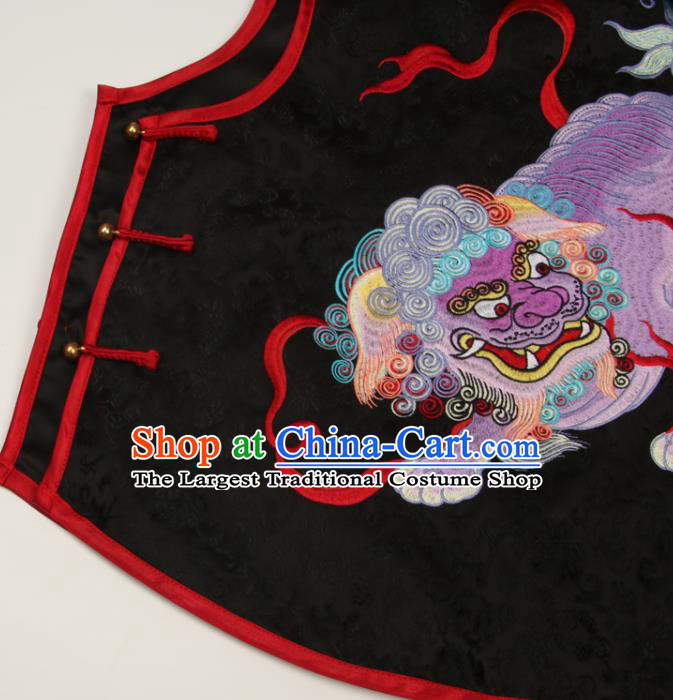 Chinese Traditional Embroidered Lion Waistcoat National Black Brocade Vest Tang Suit Upper Outer Garment