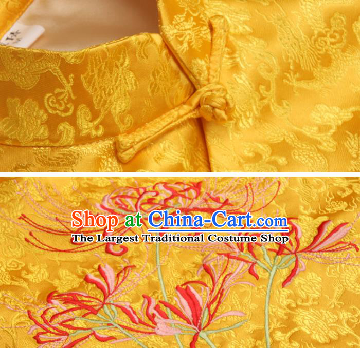 Chinese Tang Suit Upper Outer Garment Traditional Embroidered Manjusaka Waistcoat National Golden Brocade Vest