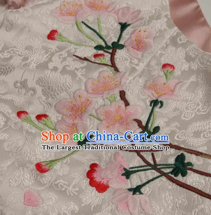 Chinese Tang Suit Vest National Upper Outer Garment Traditional Embroidered White Brocade Waistcoat