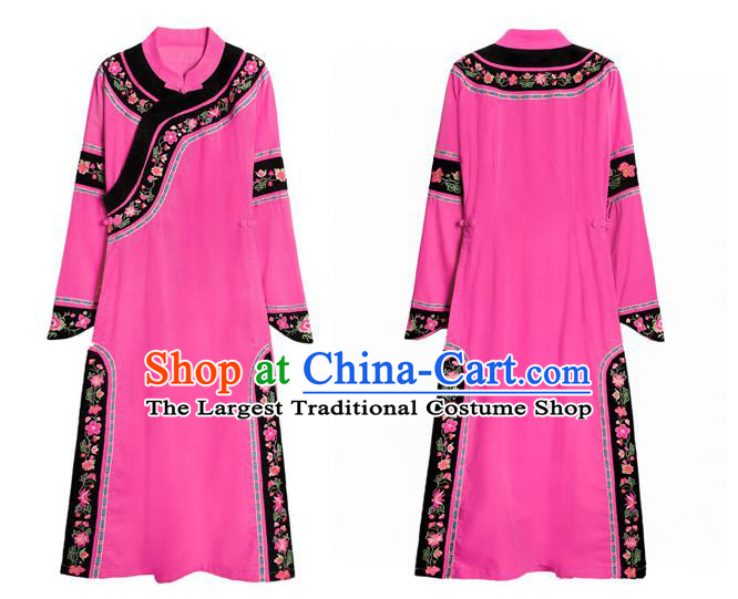 Chinese Traditional Stand Collar Ao Dai Qipao Dress Costume National Young Lady Embroidered Rosy Cheongsam
