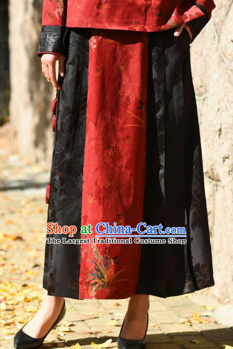 China National Red Gambiered Guangdong Gauze Skirt Traditional Woman Costume