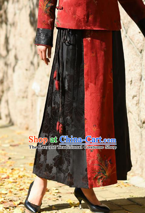 China National Red Gambiered Guangdong Gauze Skirt Traditional Woman Costume