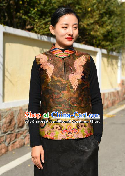 Chinese National Woman Upper Outer Garment Traditional Gambiered Guangdong Gauze Clothing Tang Suit Brown Vest