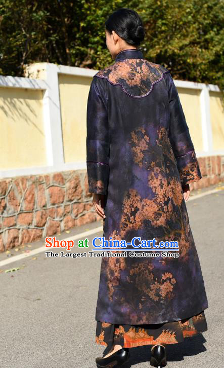 China Tang Suit Purple Silk Greatcoat Traditional Cotton Wadded Coat National Woman Outer Garment Clothing