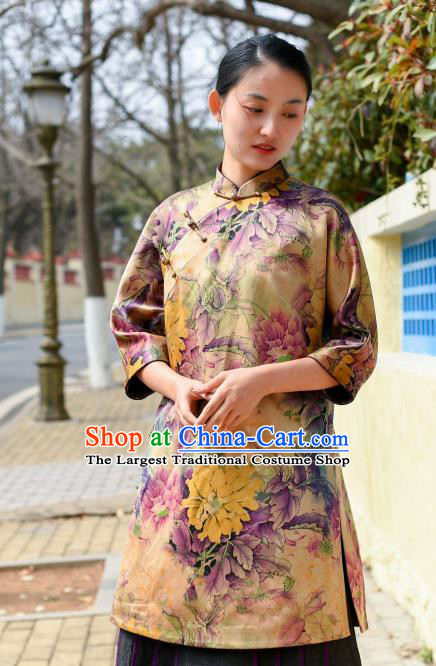 Chinese Tang Suit Silk Blouse National Woman Upper Outer Garment Traditional Gambiered Guangdong Gauze Clothing