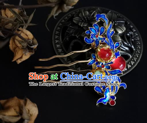 China Ancient Palace Lady Cloisonne Hairpin Traditional Qing Dynasty Hair Comb