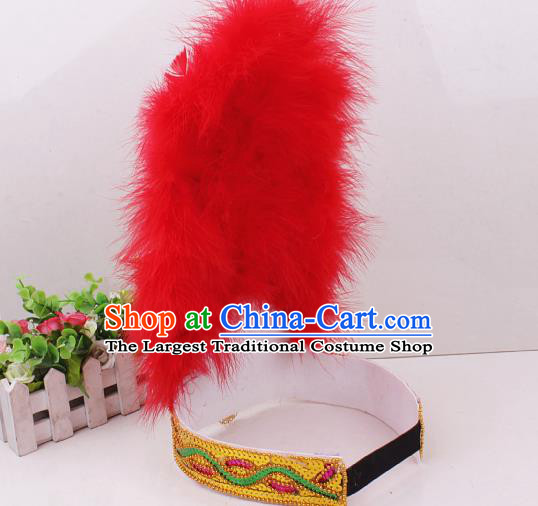 Chinese Traditional Uygur Nationality Red Feather Hat Xinjiang Ethnic Folk Dance Hair Accessories