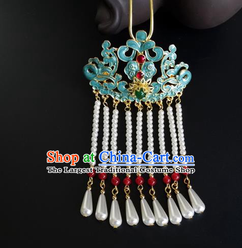 China Ancient Imperial Concubine Hairpin Traditional Qing Dynasty Court Pearls Tassel Hair Stick