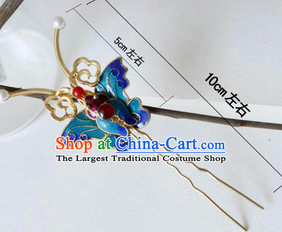 China Ancient Princess Hairpin Traditional Qing Dynasty Court Blueing Butterfly Hair Stick