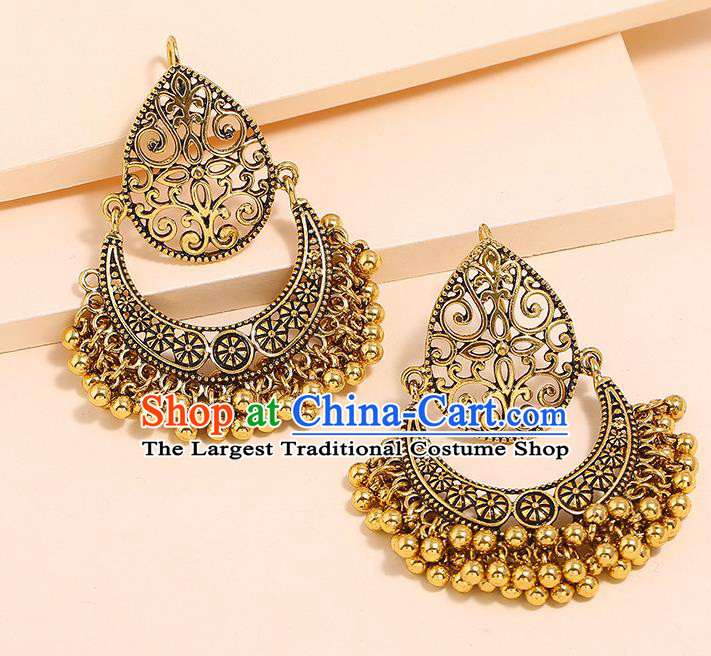 India Bollywood Folk Dance Ear Accessories Asian Indian Stage Performance Golden Bells Earrings
