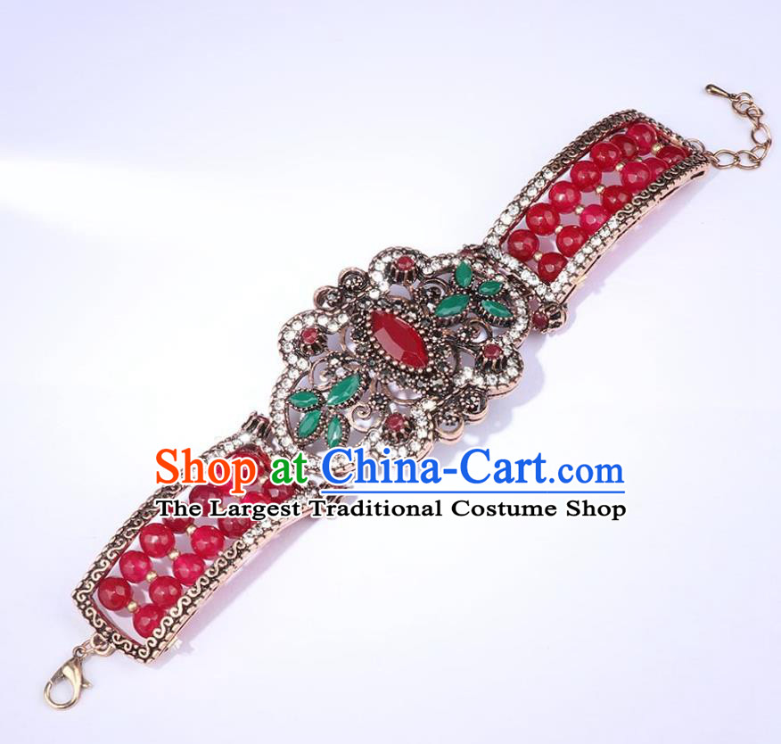 India Belly Dance Wristlet Accessories Asian Indian Folk Dance Performance Red Bracelet