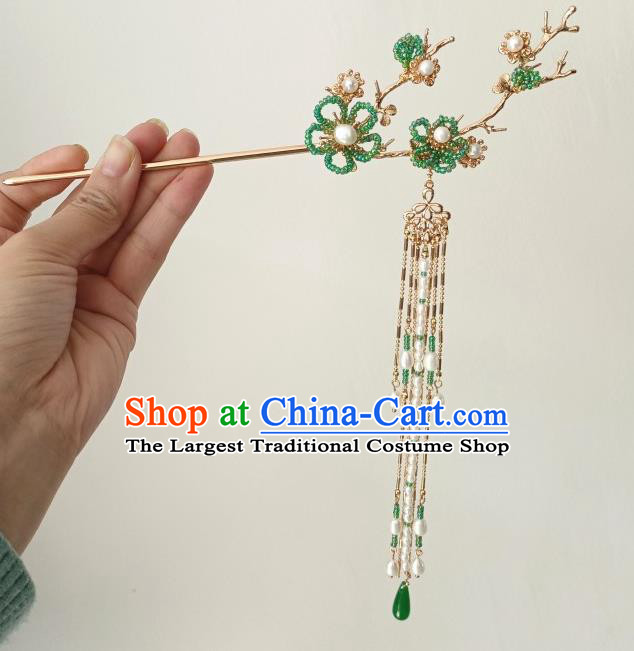 China Traditional Hanfu Hair Accessories Ancient Princess Green Beads Plum Tassel Hairpin
