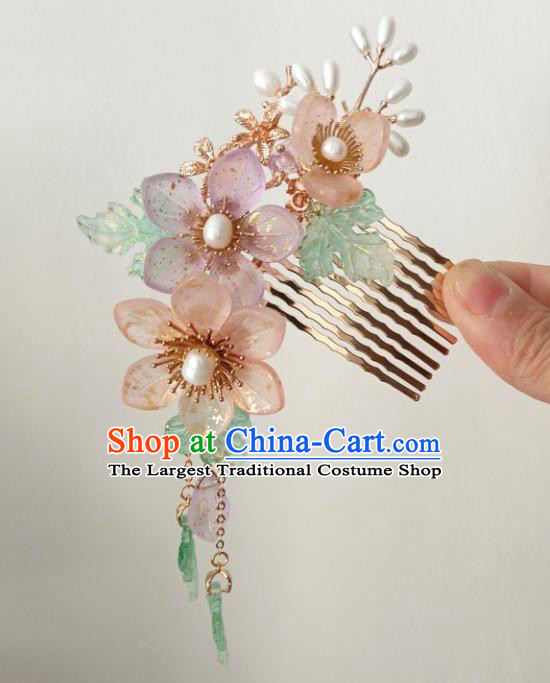China Ancient Princess Pearls Hair Comb Traditional Hanfu Hair Accessories