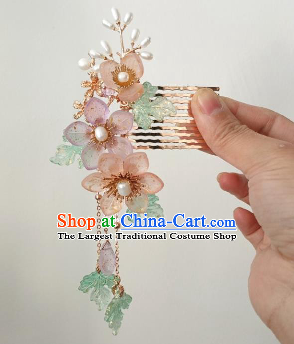 China Ancient Princess Pearls Hair Comb Traditional Hanfu Hair Accessories