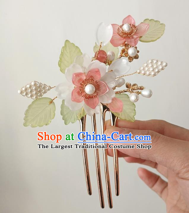 China Ancient Palace Lady Hairpin Traditional Song Dynasty White Flower Hair Comb