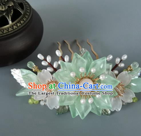 China Ancient Palace Lady Hairpin Traditional Song Dynasty Princess Green Lotus Hair Comb