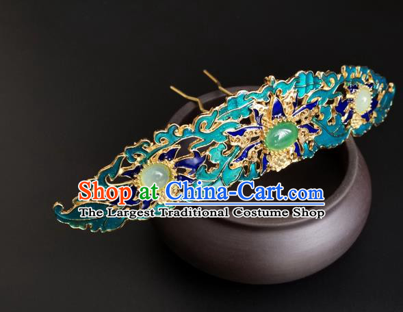 China Ancient Empress Hairpin Traditional Ming Dynasty Blueing Lotus Hair Crown