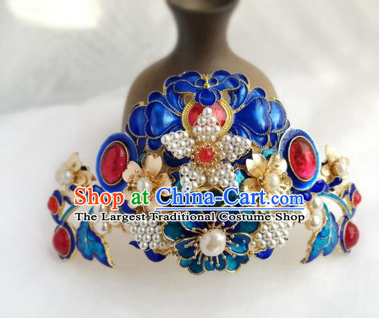 China Ancient Empress Gems Hairpin Traditional Ming Dynasty Court Cloisonne Peony Hair Crown